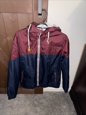 Men's Two-Tone Hooded Rain Jacket — Burgundy and Navy